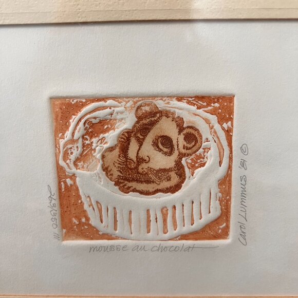 Original Carol Lummus Print Mousse Au Chocolat Embossed Mouse Etching Art 1981 - Picture 2 of 14
